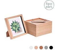 Nicola Spring 8 X 8" Photo Frames - Light Wood/white Mount - 3D Picture Frame Box Portrait Display Case (22.5 X 22.5Cm) Set Of 5