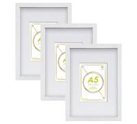 Nicola Spring A4 Photo Frame With A5 Mount White Glass Picture Frame For Wall Hanging Or Tabletop Display - Set Of 3