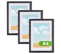 Nicola Spring A4 Picture Frame Black with A5 Mount Acrylic Glass | 21x29.7cm Acrylic Frame, Glass Front, A4/A5 Display, Black Finish, Portrait Landscape, Wall Hanging, Mount Included