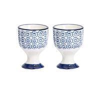 Nicola Spring Argon Tableware Hand Printed Egg Cups - Pack of 2 - Navy Stoneware Breakfast Brunch Easy Clean Hard Soft Boiled Eggs Dipping Holder Stand for Breakfast, Brunch