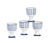 Nicola Spring Argon Tableware Hand Printed Egg Cups - Pack of 4 - Navy Stoneware Breakfast Brunch Easy Clean Hard Soft Boiled Eggs Dipping Holder Stand for Breakfast, Brunch