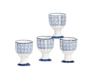 Nicola Spring Argon Tableware Hand Printed Egg Cups - Pack of 4 - Navy Stoneware Breakfast Brunch Easy Clean Hard Soft Boiled Eggs Dipping Holder Stand for Breakfast, Brunch