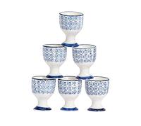 Nicola Spring Argon Tableware Hand Printed Egg Cups - Pack of 6 - Navy Stoneware Breakfast Brunch Easy Clean Hard Soft Boiled Eggs Dipping Holder Stand for Breakfast, Brunch
