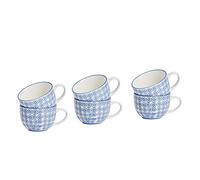 Nicola Spring Cappuccino Cups Set - 250ml - Pack of 6 - Navy Hand Printed Tea Cup Coffee Cappuccino Mugs Latte Drinking Mug Tea Saucer Plates for Breakfast, Lunch, Brunch