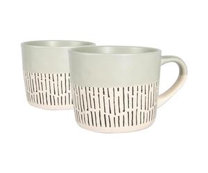 Nicola Spring Ceramic Coffee Mugs Set - 475ml - 2pc Grey Dipped Dash Stoneware Coffee Cups Dishwasher & Microwave Safe Large Tea Mugs for Hot Drinks, Hot Chocolate, Tea