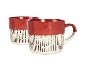Nicola Spring Ceramic Coffee Mugs Set - 475ml - 2pc Red Dipped Dash Stoneware Coffee Cups Dishwasher & Microwave Safe Large Tea Mugs for Hot Drinks, Hot Chocolate, Tea