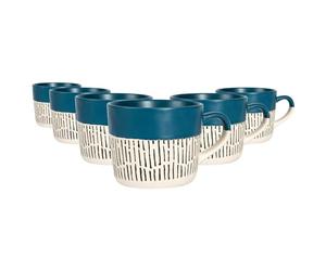 Nicola Spring Ceramic Coffee Mugs Set - 475ml - 6pc Blue Dipped Dash Stoneware Coffee Cups Dishwasher & Microwave Safe Large Tea Mugs for Hot Drinks, Hot Chocolate, Tea
