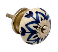 Nicola Spring Ceramic Cupboard Drawer Handle Knob - Floral Design - Dark Blue Flower
