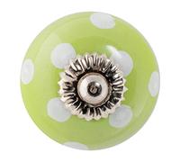 Nicola Spring Ceramic Cupboard Drawer Handle Knob - Polka Dot Design - Green/White