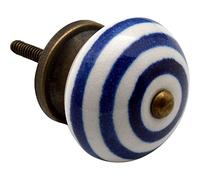Nicola Spring Ceramic Cupboard Drawer Handle Knob - Stripe Design - Dark Blue