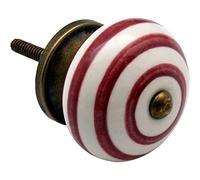 Nicola Spring Ceramic Cupboard Drawer Handle Knob - Stripe Design - Dark Red