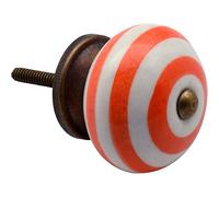 Nicola Spring Ceramic Cupboard Drawer Handle Knob - Stripe Design - Orange