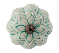 Nicola Spring Ceramic Cupboard Drawer Handle Knob - Vintage Flower Design - Mint Green