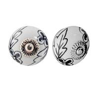Nicola Spring Ceramic Cupboard Drawer Handle Knobs - Floral Design - Black/White Flower - Pack of 6