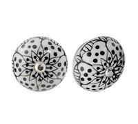 Nicola Spring Ceramic Cupboard Drawer Handle Knobs - Floral Design - White/Black - Pack Of 6