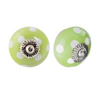 Nicola Spring Ceramic Cupboard Drawer Handle Knobs - Polka Dot Design - Green/White - Pack of 24
