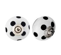 Nicola Spring Ceramic Cupboard Drawer Handle Knobs - Polka Dot Design - White/Black - Pack of 12