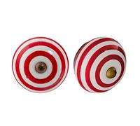 Nicola Spring Ceramic Cupboard Drawer Handle Knobs - Stripe Design - Dark Red - Pack of 12