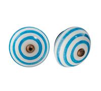 Nicola Spring Ceramic Cupboard Drawer Handle Knobs - Stripe Design - Light Blue - Pack of 6