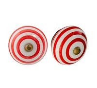 Nicola Spring Ceramic Cupboard Drawer Handle Knobs - Stripe Design - Light Red - Pack of 12