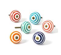 Nicola Spring Ceramic Cupboard Drawer Handle Knobs - Stripe Design - Set of 6