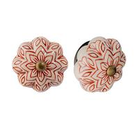 Nicola Spring Ceramic Cupboard Drawer Handle Knobs - Vintage Flower Design - Dark Red - Pack of 12