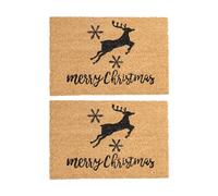 Nicola Spring Christmas Door Mat - 60 x 40cm - Reindeer - Pack of 2 - Indoor Outdoor Coir Doormat Xmas Decor Holiday Season Decorative Front Scraper Rug Floor Mat