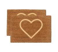 Nicola Spring Coir Door Mats - 60 X 40Cm - Embossed Heart - 2X Indoor Outdoor Floor Mat Dirt Trapper Rug Non Slip Backing Doormat