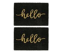 Nicola Spring Coir Door Mats - 60 X 40Cm - Hello - 2X Black Indoor Outdoor Floor Mat Dirt Trapper Rug Non Slip Backing Doormat