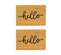 Nicola Spring Coir Door Mats - 60 X 40Cm - Hello - 2X Indoor Outdoor Floor Mat Dirt Trapper Rug Non Slip Backing Doormat