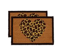 Nicola Spring Coir Door Mats - 60 X 40Cm - Leopard Heart - 2X Indoor Outdoor Floor Mat Dirt Trapper Rug Non Slip Backing Doormat