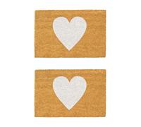 Nicola Spring Coir Door Mats - 60 X 40Cm - White Heart - 2X Indoor Outdoor Floor Mat Dirt Trapper Rug Non Slip Backing Doormat