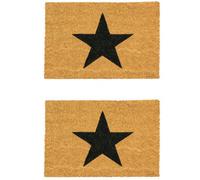 Nicola Spring Coir Door Mats - 90 X 60Cm - Black Star - 2X Indoor Outdoor Floor Mat Dirt Trapper Rug Non Slip Backing Doormat