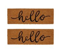 Nicola Spring Coir Step Mat - 60 X 20Cm - Hello - Pack Of 2 - Decorative Indoor Front Door Mat Outdoor Non Slip Backing Doormat