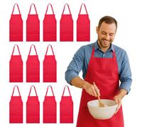 Nicola Spring Cotton Kitchen Bib Aprons - One Size - Red - Pack Of 12