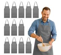 Nicola Spring Cotton Kitchen Bib Aprons with Waist Ties - One Size - Grey - 12x Adult Cooking BBQ Catering Baking Cleaning School Chef Home Work Aprons for Men, Women