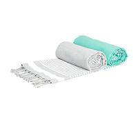 Nicola Spring Deluxe Cotton Turkish Bath Towels - Aqua/Grey - 162 x 90cm - Pack of 2 - Lightweight Absorbent Large Adults Kids Drying Sheet Pool Towel for Beach, Bathroom, Gym, Shower, Sauna