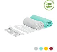 Nicola Spring Deluxe Turkish Cotton Bath Towels - 162 X 90Cm - Aqua/grey - Pack Of 2