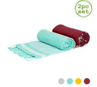 Nicola Spring Deluxe Turkish Cotton Bath Towels - 162 X 90Cm - Burgundy/aqua - Pack Of 2