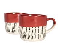 Nicola Spring Dipped Dash Stoneware Coffee Mugs - 475ml - Pack of 2 in Red Nicola Spring Red
