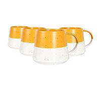 Nicola Spring Dipped Stoneware Belly Mugs 370ml - Mustard - Pack of 4 | Durable Stoneware Construction, Decorative Flecked Pattern, Comfortable Handle, Microwave Safe, Dishwasher Safe, Fridge Safe