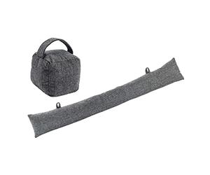 Nicola Spring Door Stop & Draught Excluder Set - Grey - 2pc - Herringbone Indoor Decorative Weighted Door Wedge and Interior Wind Stopper Snake Air Seal for Home, Office