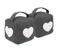 Nicola Spring Fabric Door Stops - 2X Heart Indoor Herringbone Decorative Wedge Stopper Interior Weighted Doorstop With Handle
