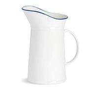 Nicola Spring Farmhouse 1 Litre Water Jug White & Blue Porcelain Rustic Country Cottage Pitcher with Rolled Rims, Comfort Handle & Tapered Spout