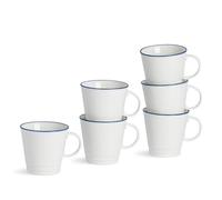 Nicola Spring Farmhouse 90ml Espresso Cups - Set of 6 White Porcelain Coffee Cups/Espresso Shot Mugs with Blue Rims - Small Mugs for Espresso - Microwave & Dishwasher Safe