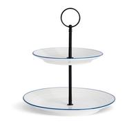 Nicola Spring Farmhouse Cake Stand - White Porcelain Rustic Country Cottage Afternoon Tea Stand With Rolled Rims & Hoop Handle