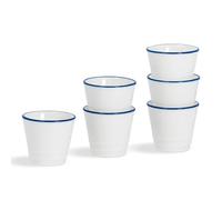 Nicola Spring Farmhouse Egg Cups - 6 Pack 5cm White Porcelain Soft-Boiled Egg Holders with Blue Rims - Rustic Country Kitchen Style - Durable & Dishwasher Safe Breakfast Tableware