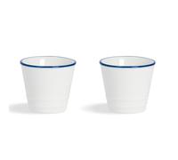 Nicola Spring Farmhouse Egg Cups - Set of 2 White Porcelain Rustic Country Cottage Breakfast Tableware with Rolled Rims & Mug-Style Design