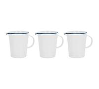 Nicola Spring Farmhouse Milk Jugs - Set of 3 White & Blue Porcelain 300ml Rustic Country Cottage Creamer Pitchers with Rolled Rims, Comfort Handles & Tapered Spouts
