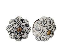 Nicola Spring Floral Ceramic Cabinet Knobs - Black - Pack of 12 | Decorative Cabinet Knob for Cupboards, Drawers, Wardrobes, Dressers, Kitchen Cabinets, Bathroom Furniture & Home Storage